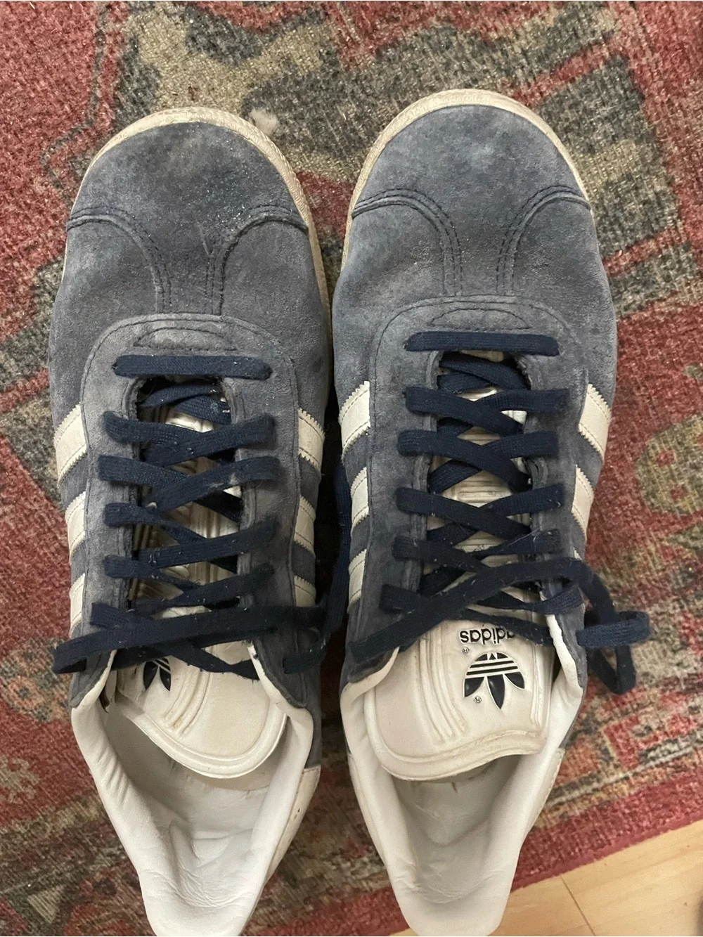 adidas Men’s Navy Suede Sneakers with White Stripes